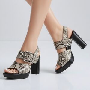 ROCCO P. Faux Snakeskin Strappy Sandals with Block Heel Size 37
